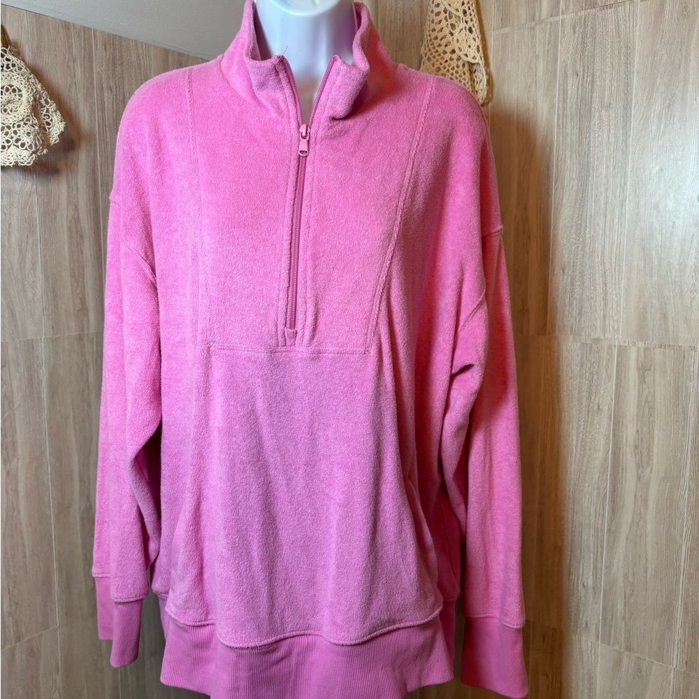 Aerie Offline Cozy Pink Terry Half-Zip Women's Sweatshirt